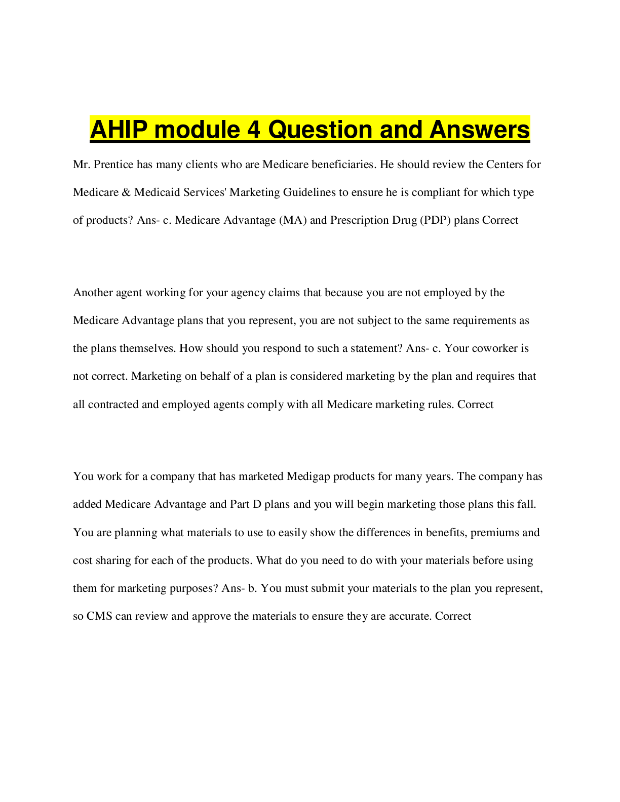 Preview image for AHIP module 4 Question and Answers